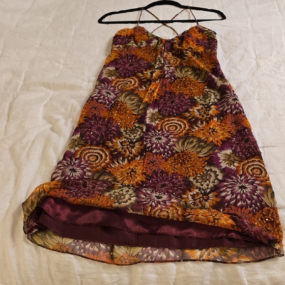 Laundry By Shelli Segal Brown and Orange Silk Sleeveless Midi Dress - Picture 9 of 14